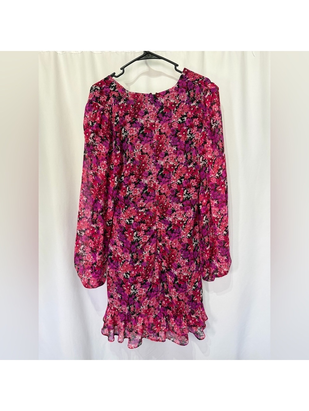 Express Vibrant Pink and Purple Floral long sleeve midi dress - Picture 5 of 5